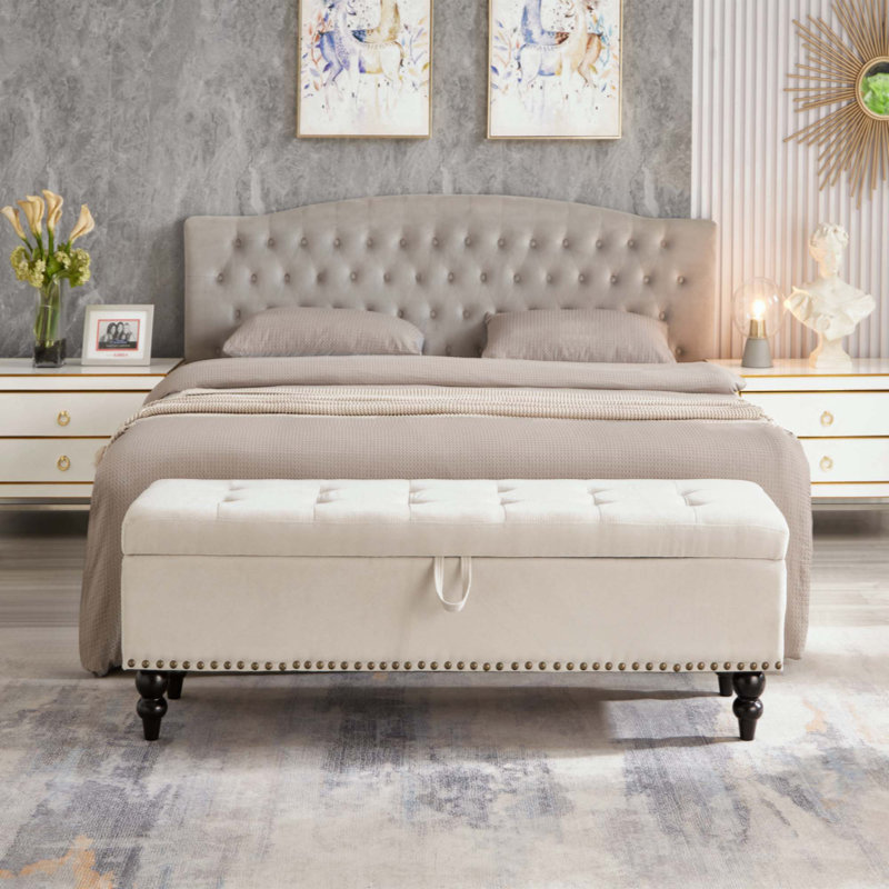Banc de lit avec repose-pieds et tissu de rangement