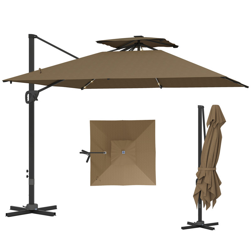300cm Lighted Tilt Cantilever Parasol, Brown