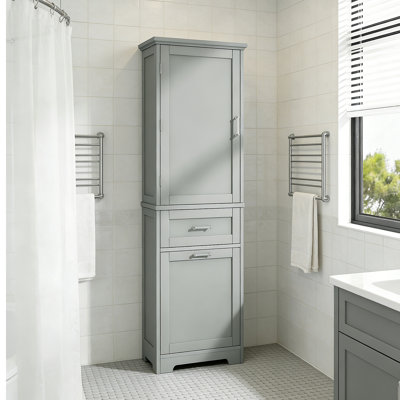 Tall Bathroom Storage Cabinet, Freestanding Storage Cabinet With Two Different Size Drawers And Adjustable Shelf, MDF Board With Painted Finish