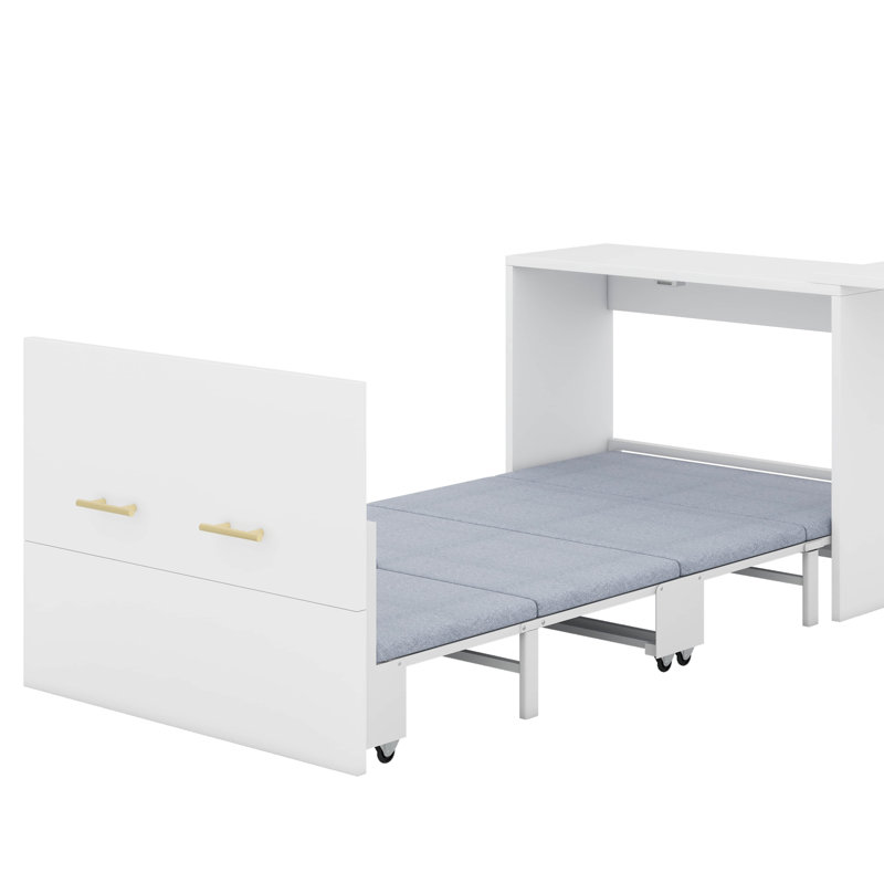 Lit simple escamotable avec bureau Murphy, Blanc