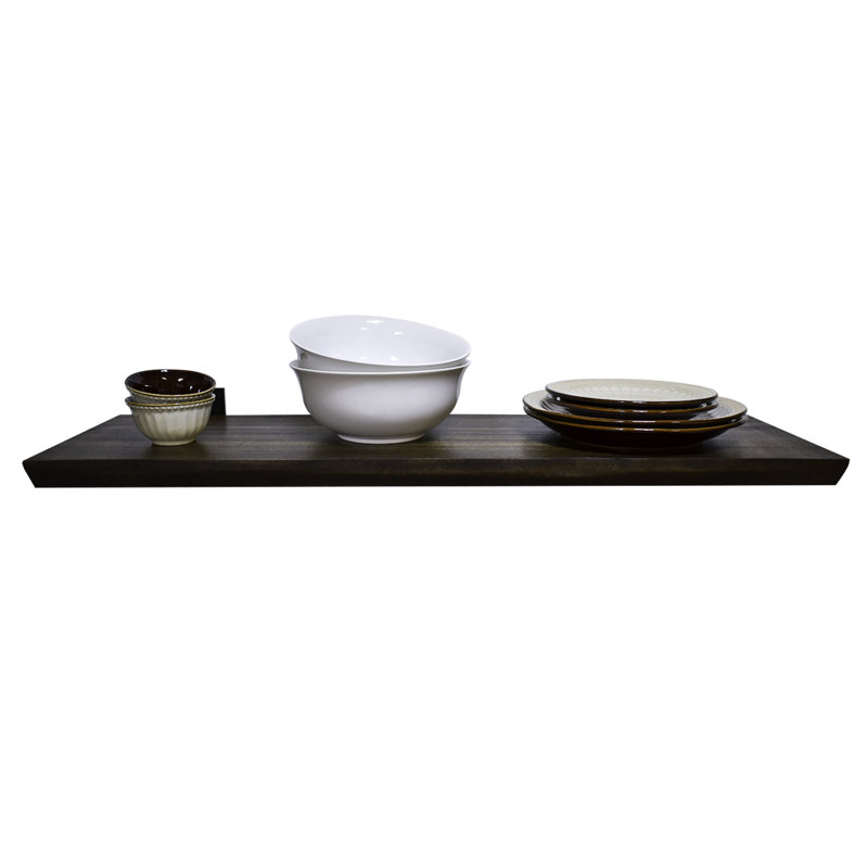Fiorentino Solid Wood Bracket Shelf with Live Edge, Espresso