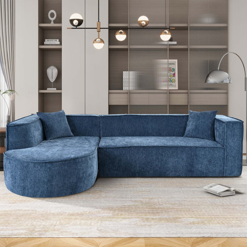 Sectional Sofa with pillows, Gray Polyester