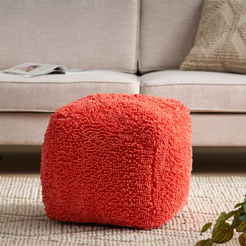 Upholstered Pouf, Coral 100% Polyester