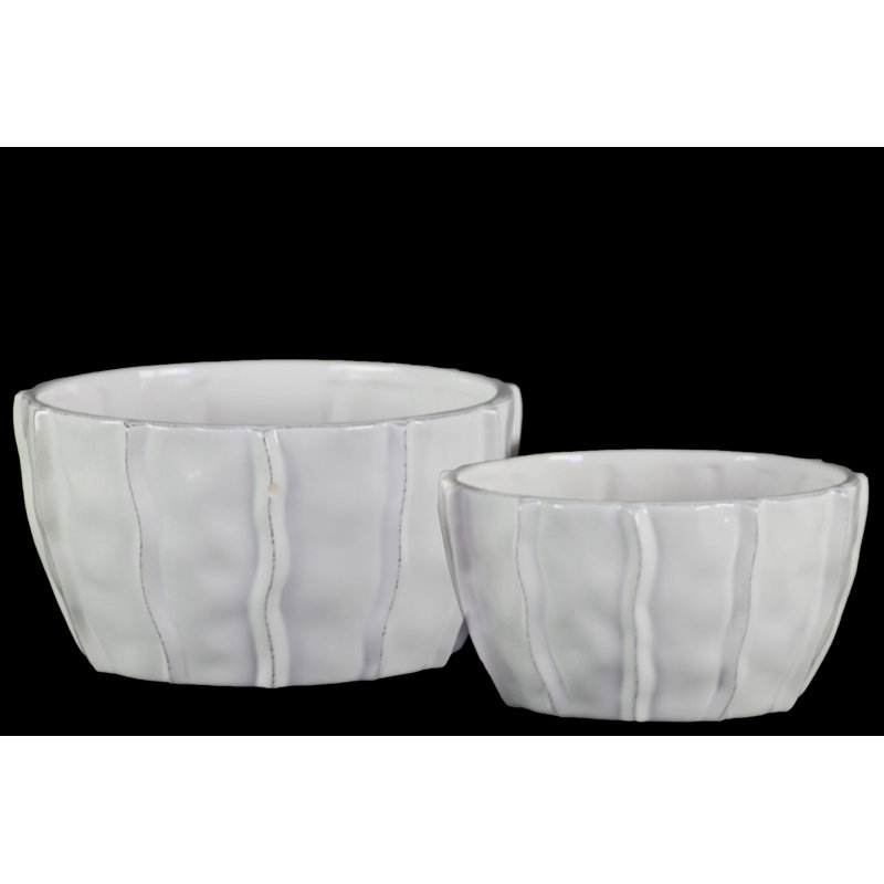Ensemble de pot de fleurs en céramique 2 pièces Gulick, Blanc