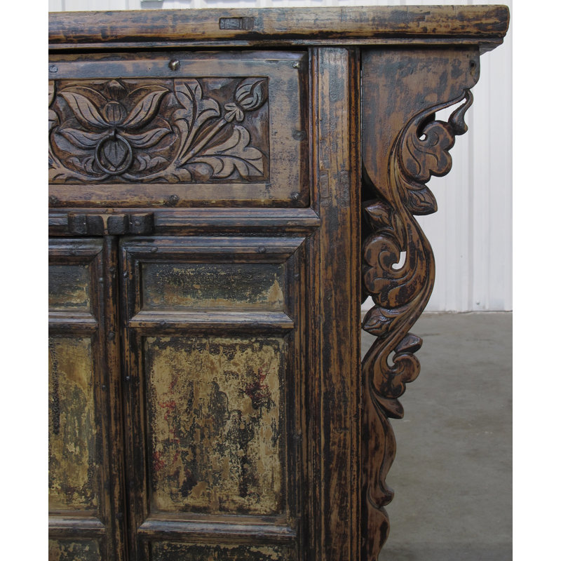 Carved Elm Dual-Drawer Cabinet