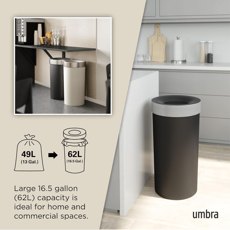 Black and Nickel 16.5-Gallon Open Top Kitchen Trash Can