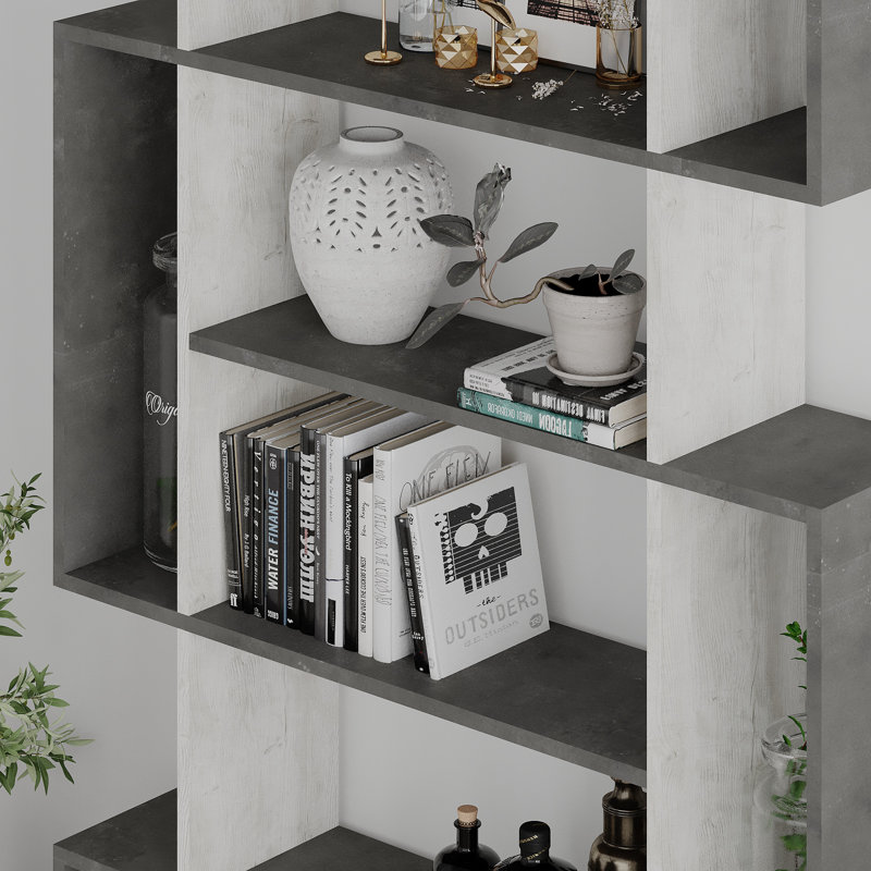 Mito 5 Tiers Wall Mounted Bookcase Modern Display Unit, Retro Grey-Ancient White
