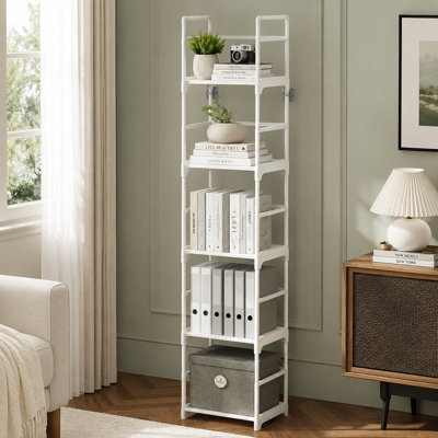 5-Tier White Skinny Open Bookshelf, Extra Narrow and Slim Design for Space-Saving, Easy Assembly for Small Areas
