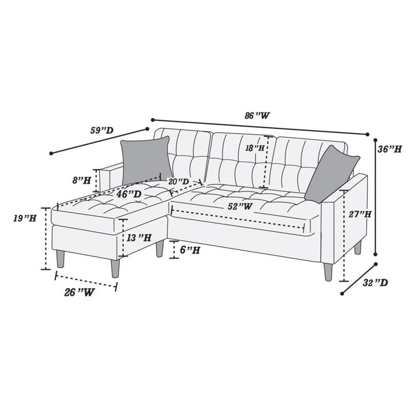 Haskell Upholstered L-Shaped Sectional Reversible, Chocolate Linen Blend