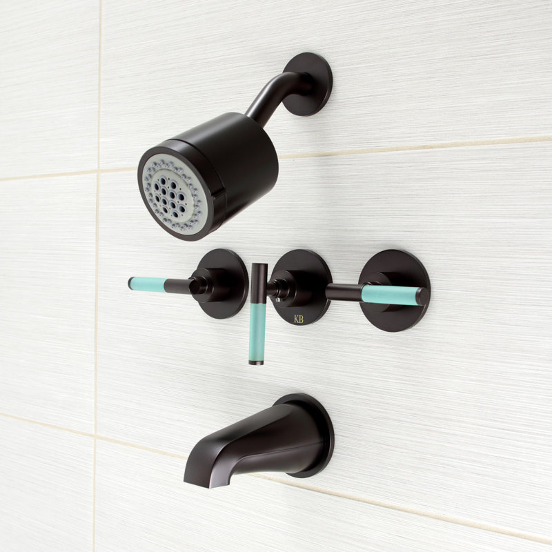 Kingston Brass Kaiser Triple-Handle Tub and Shower Faucet, Oil Rubbed Bronze