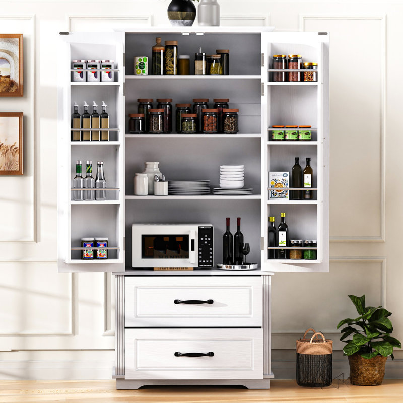 Armoire de cuisine avec 2 grands tiroirs Farmhouse, Blanc