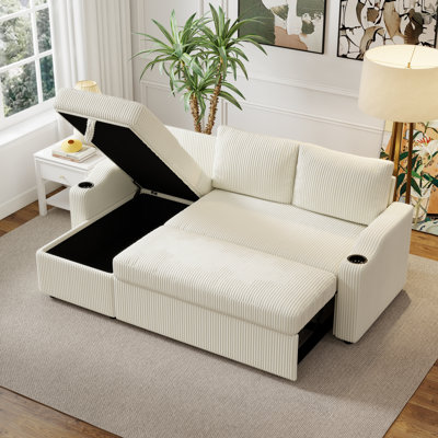 81-Inch Corduroy Sofa Bed, 2-In-1 Foldable Sofa Bed With Storage Space.