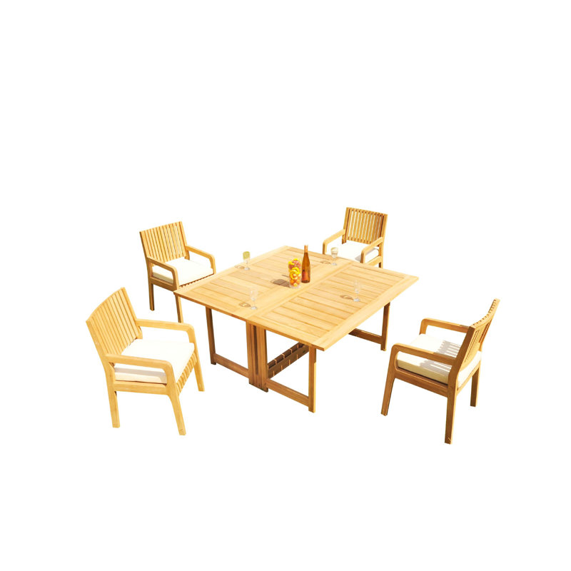 8 Seats 9 Pcs Grade-A Teak Wood Dining Set: 60" Square Rectangle Butterfly Table And 8 Maldives Arm Chairs, 8