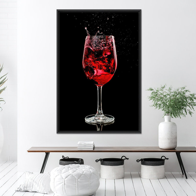 Impression sur toile Elegant Red Wine Glass: Modern Bar Decor, 1P BlackFramedCanves