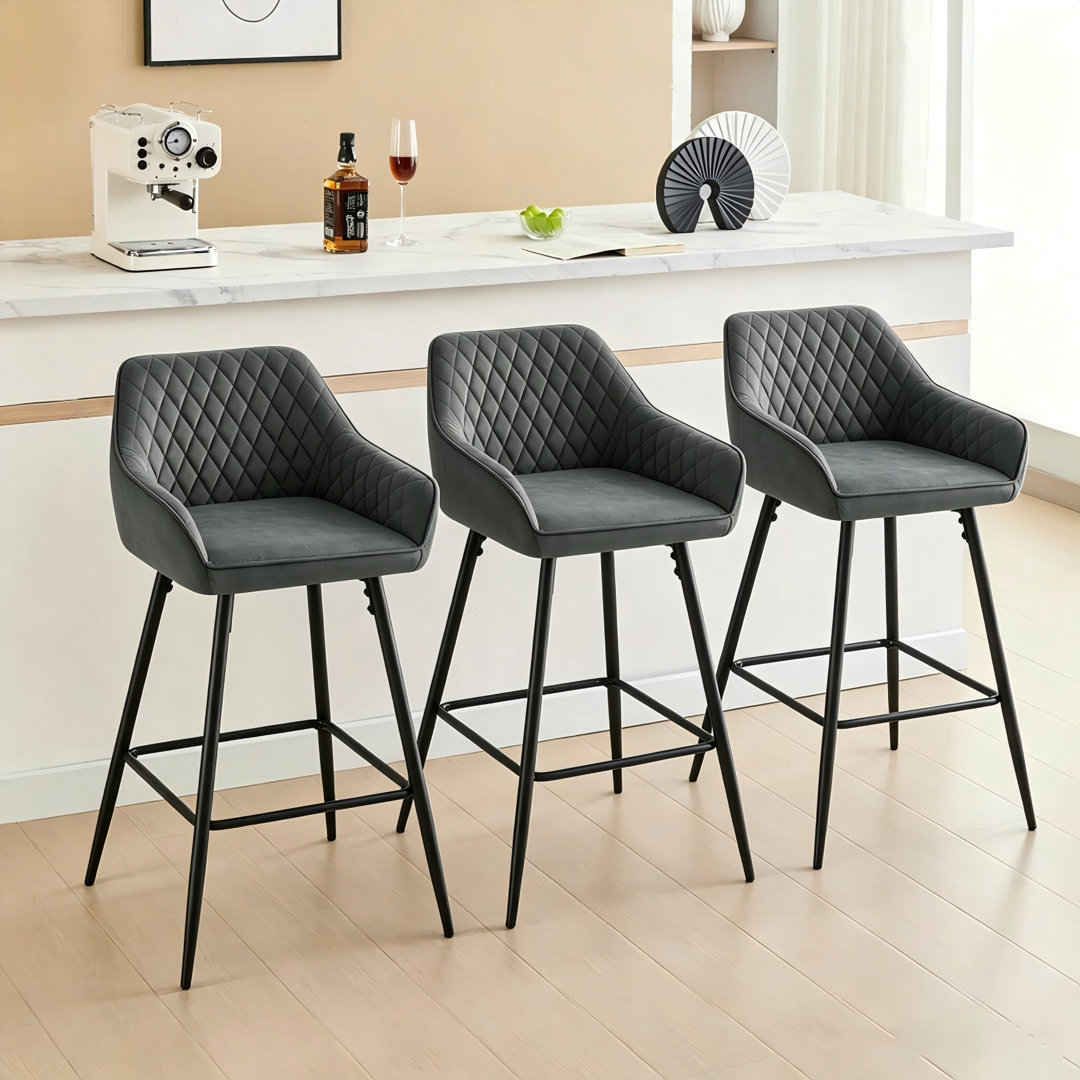 Upholstered Bar Stools  with Armrests & Diamond Tufting