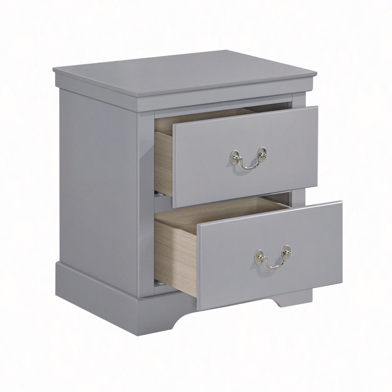 Table de chevet 1Pc, 2 tiroirs, Gris