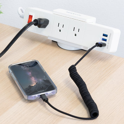 Montez-le! Multiprise et support de bureau avec 2 ports de charge USB et 3 prises de courant | Blanc