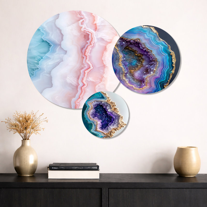Agate Dream river II - ensemble d'art mural en métal marbré 3 pièces
