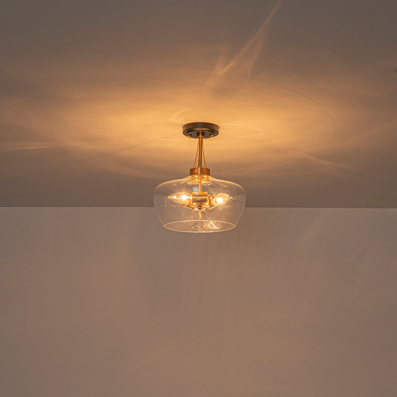 3-Light 12'' Dome Glass Semi Flush Mount