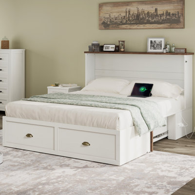  Arlina Farmhouse Queen Murphy Bed With Charging Station & Storage Drawer, White