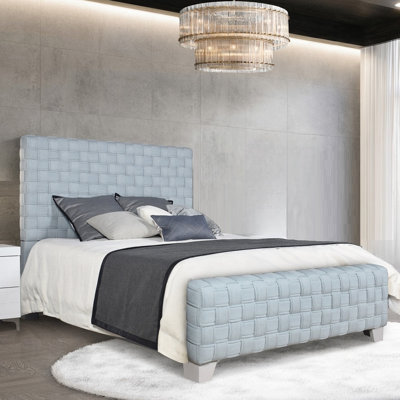 Contemporary King Bed Upholstered In Teal Chenille, Featuring Woven Style And Gray Finish Support For Bedroom Luxury Piece Size Design With Headboard Statement