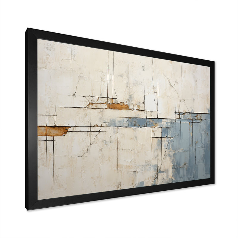 Abstrait bleu et beige sur route, collage, Cadre simple noir, H 12 po x l 20 po x P 1 po