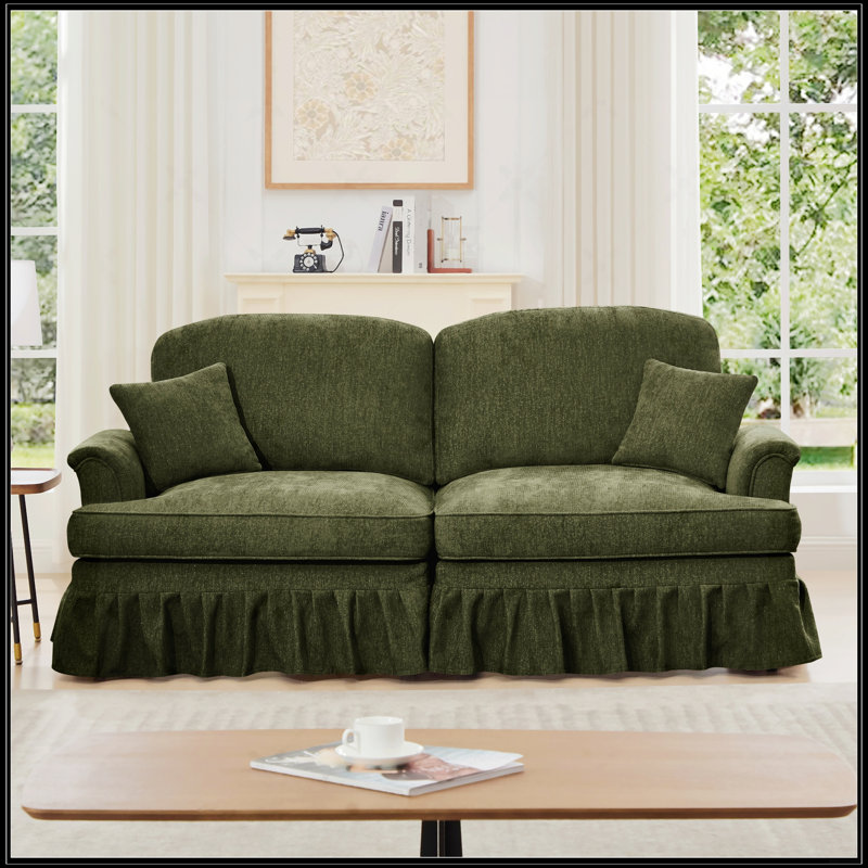 Élégant canapé deux places Mid-Century surdimensionné avec accoudoirs évasés, Vert