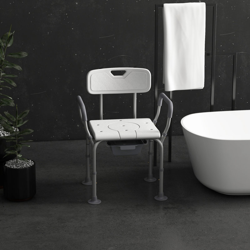 Feumore 3 in1 Height Adjustable Shower Chair with Arms and Back White