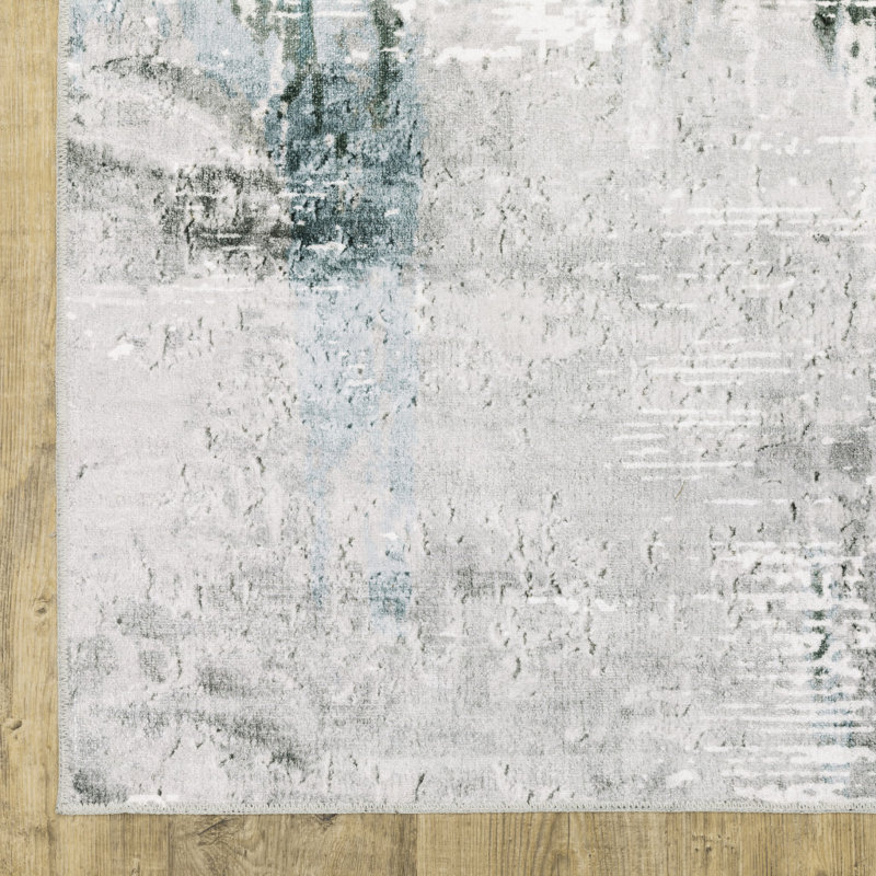 Tapis gris / bleu sarcelle antidérapant Matney, Tapis de couloir 2 pi x 8 pi