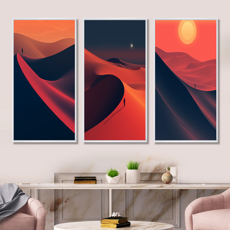 Désert aride horizon sur Mars planète I - ensemble de 3 décorations murales désert, Cadre flottant blanc, H 40 po x l 60 po