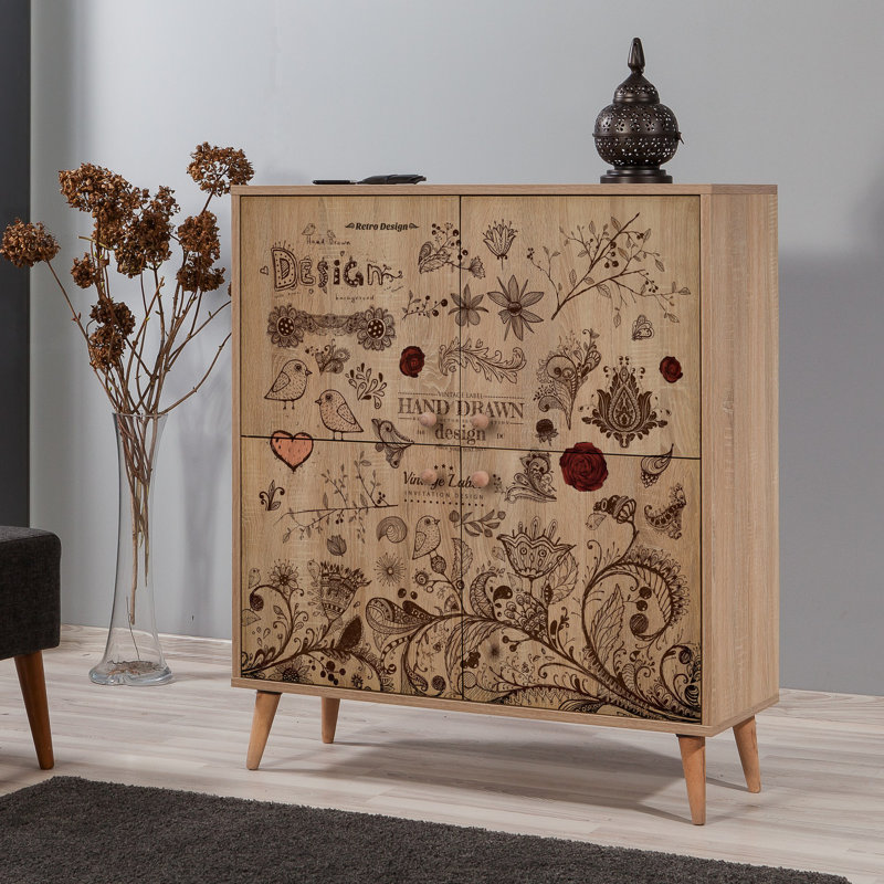 Multi-Purpose Cabinet, Sonoma Oak, 37.4 x 43.7 x 14.2 inches | 100% Melamine Coated Particle Board, Thickness: 0.7 inches | Hornbeam Legs, UV Coating, Metal & Rope Handles | Ideal for Scandinavian Homes, Ample Storage & Wall-Mountable