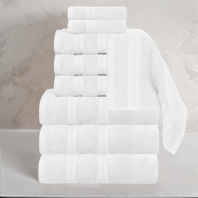 Smart Dry Zero Twist Cotton Medium Weight 9 Piece Assorted Towel Set, White