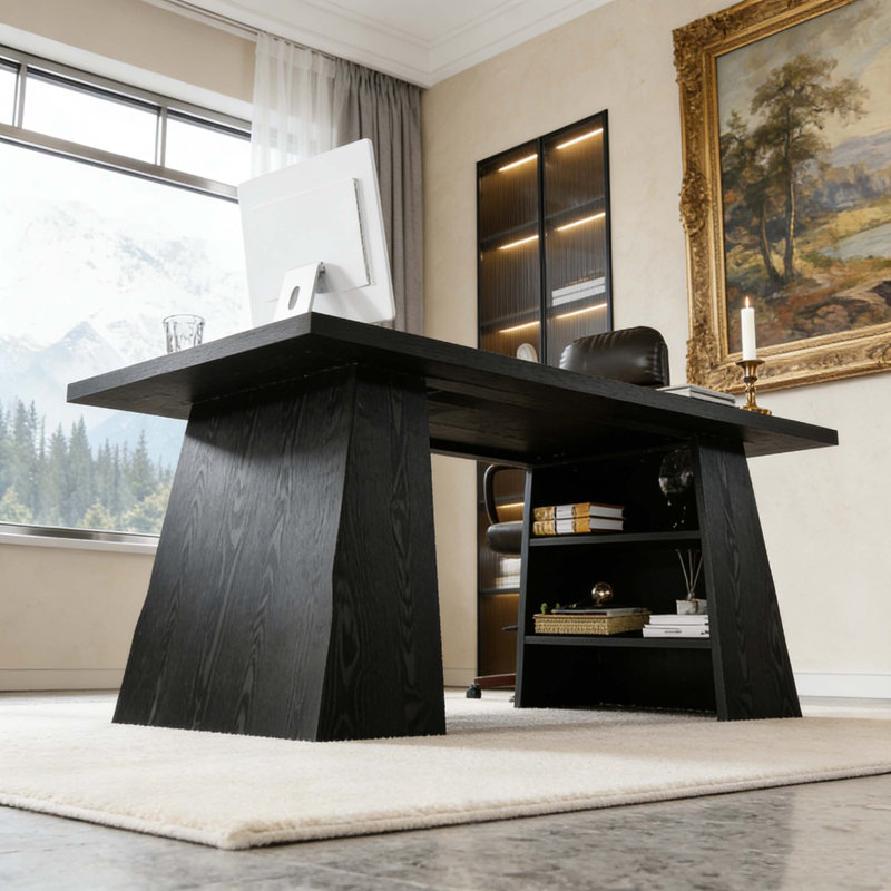 Modern Executive Computer Desk with Storage Shelves