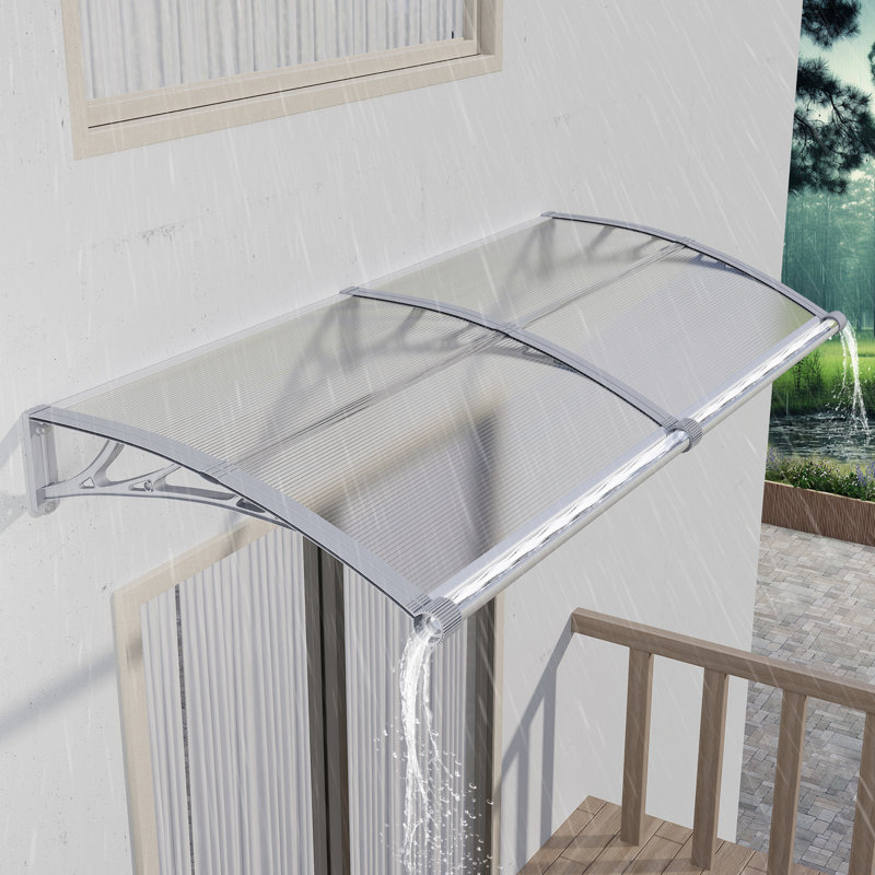 GUANSU-CN Polycarbonate Cover Retractable Door / Window Awning, Clear/Grey, 80x120 cm