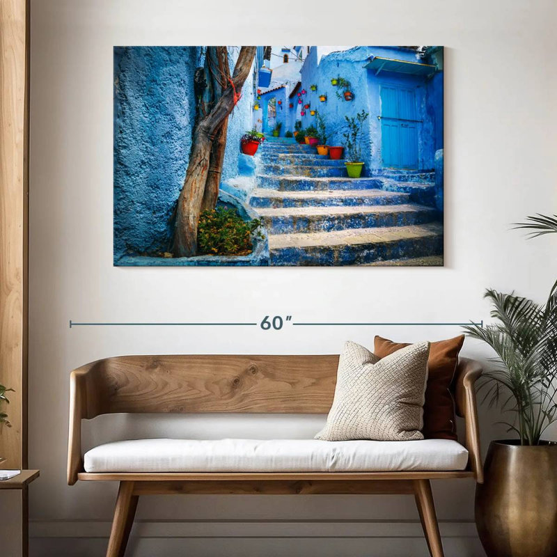 Ravi Chefchaouen escalier bleu, H 32 po x l 48 po