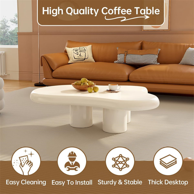 Latreice Modern Cloud Coffee Table - Minimalist Cream Irregular-Shaped Side Table for Small Spaces, Boho Chic Living Room Accent