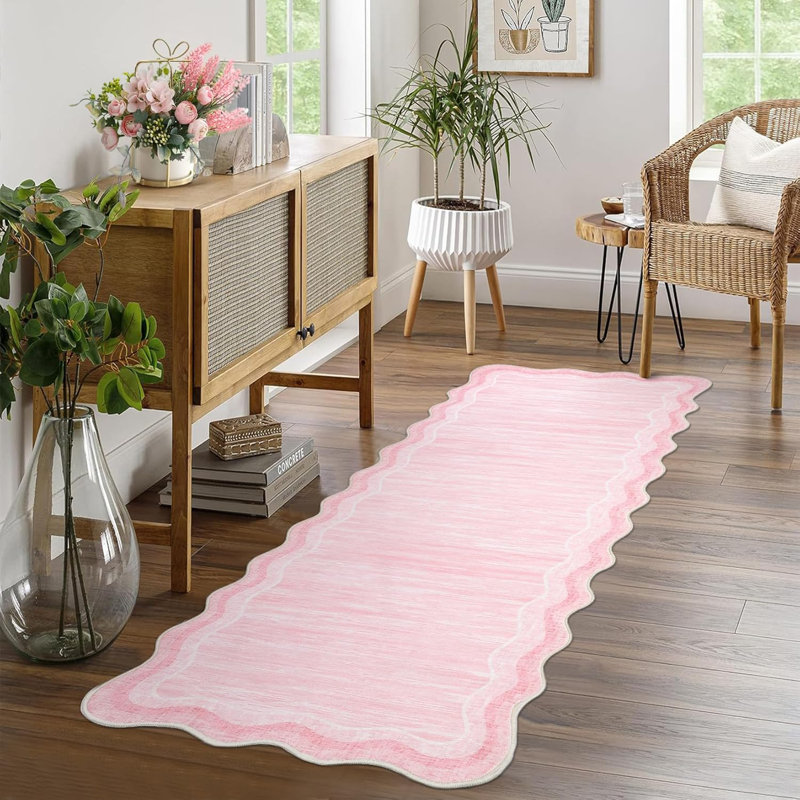 Tapis festonné lavable pour bureau de salle à manger, Rose, Tapis de couloir 72 po x 24 po