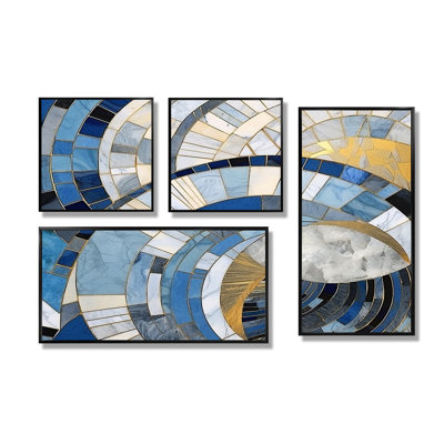Gold Constructing Blue Realms I - Art moderne, impressions sur toile 4 pièces