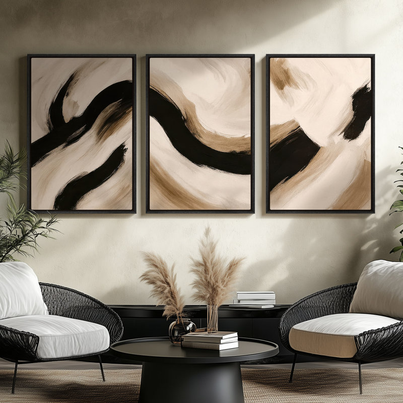 Framed Canvas Wall Art, Vintage Abstract Wall Canvas Prints 16"x24", 24" H x 16" W, Black