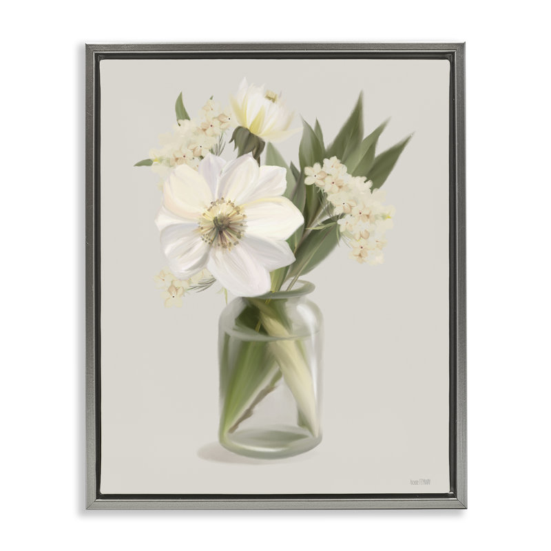 Cadre flottant dans un vase Spring Flower, conçu par House Fenway, H 21 po x l 17 po, Cadre flottant gris lustré