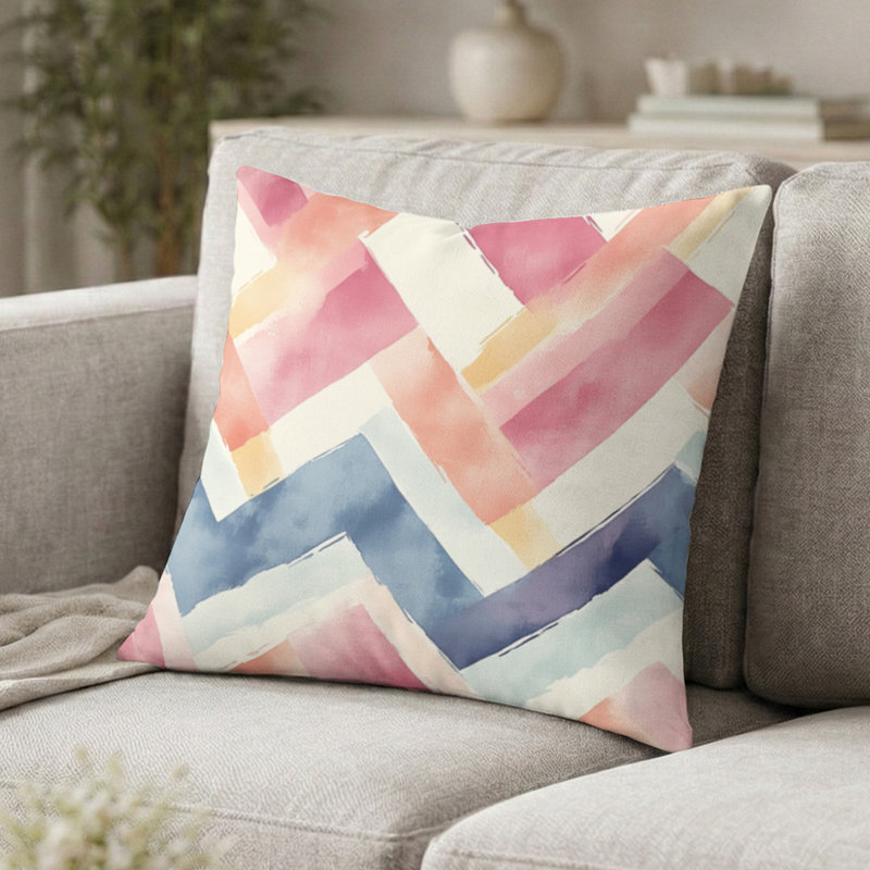 Coussin à chevrons - Coussin à imprimé zigzags rouges, H 20 po x l 20 po