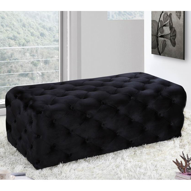Paz Velvet Ottoman, Black Velvet