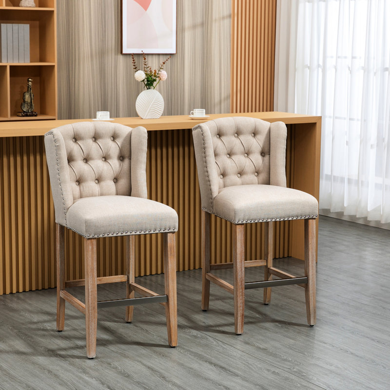 Tabourets de comptoir, beige (2) - Siège rembourré en mousse et fabrication en bois de 2 sièges beige, siège relaxant, pieds solides