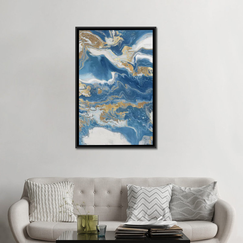 Impression d’art graphique, "Fluid Memories I" par Eva watts, Toile avec cadre noir, Pas de tapis