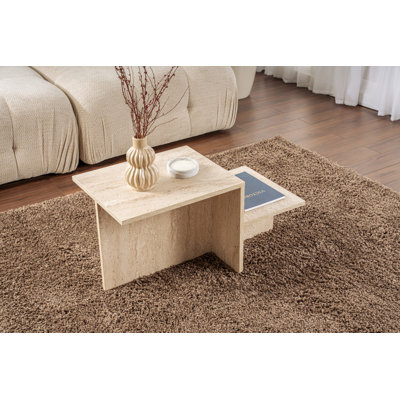Chrisina Modern Coffee Table, Travertine, 31.5 x 15.7 x 15.7 inches | 100% Melamine Coated Particle Board, Thickness: 0.7 inches | Elegant Marble Design | Perfect for Living Rooms & Entertaining Spaces, Durable & Stylish