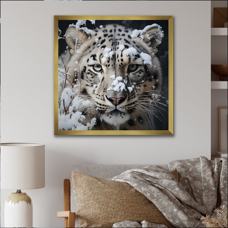 Tigre blanc en hiver IV - impression, H 30 po x l 30 po x P 1 po, Encadrement doré