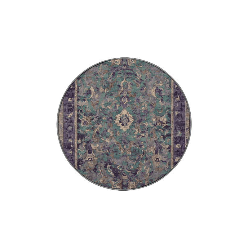 Machine Washable Gray Area Rug, Round 4'