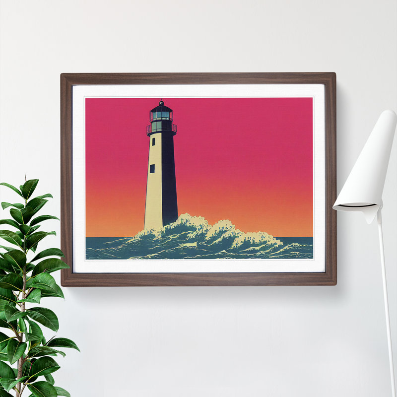 Pop Lighthouse - Framed Print, Walnut, 25cm H x 34cm W x 2cm D