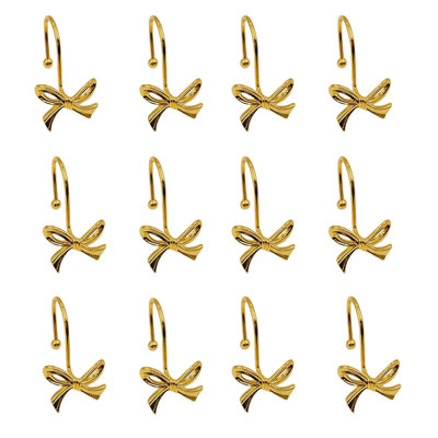 3D Bow Shower Curtain Hooks - Asymmetric Ribbon Design With Metal Finish, Rust-Resistant Smooth Gliding Hooks, Easy Installation For Luxurious Bathroom & Spa Decor