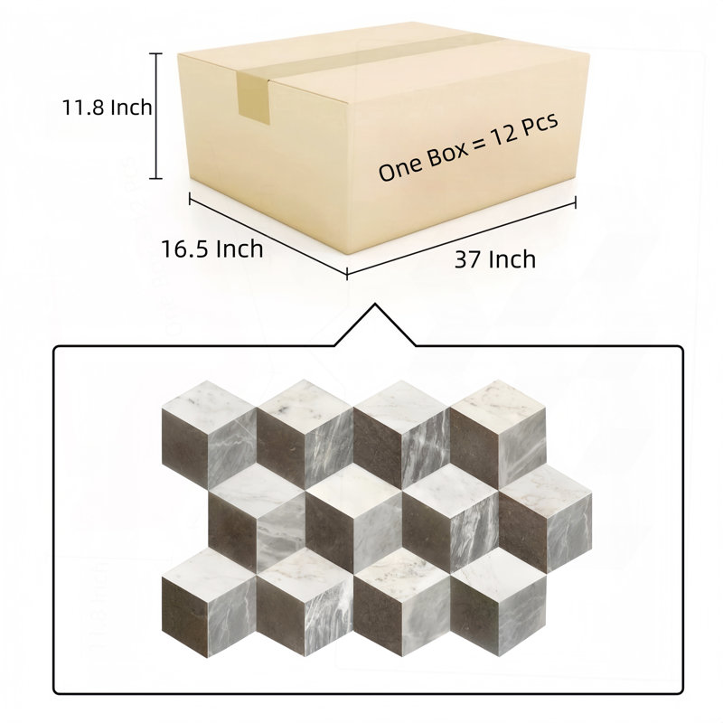 Water-Jet Marble Tile, White/Gray/Black